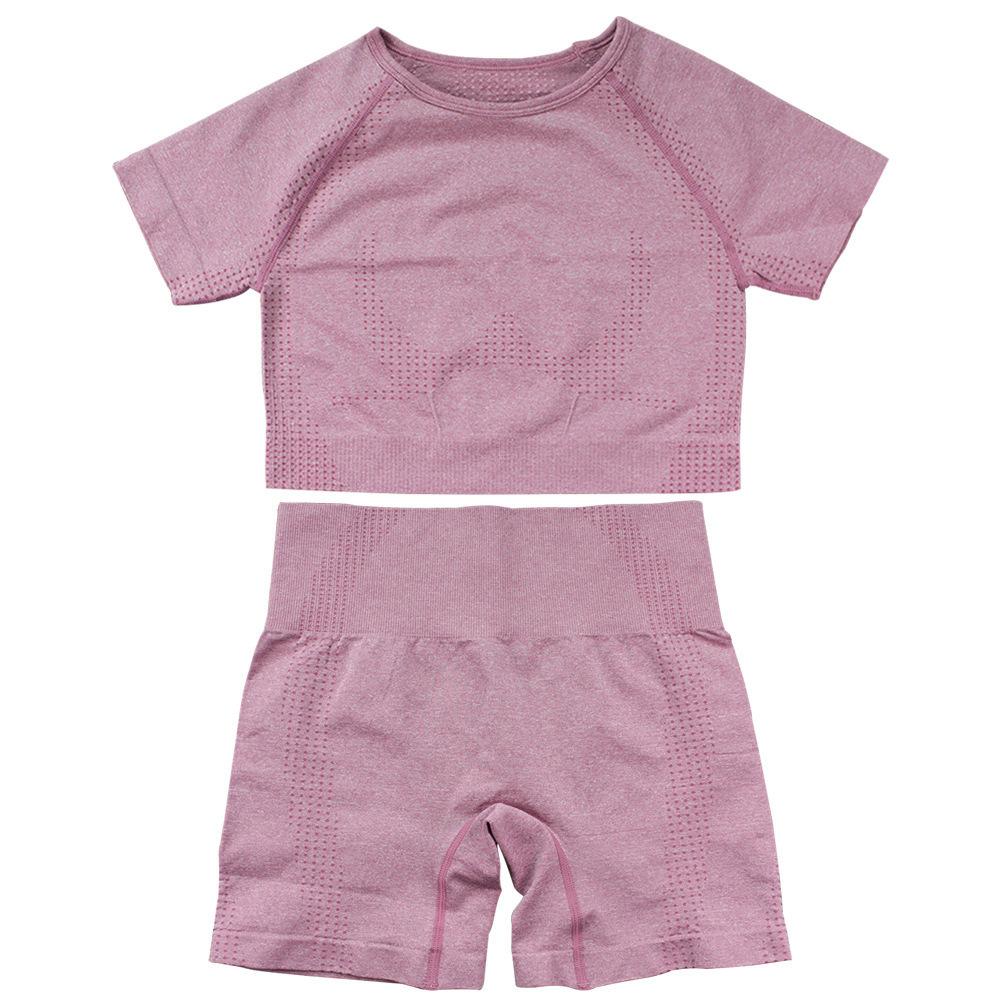 

Yoga Suit Set, High-End Women S Sports Running, Seamless Short Sleeved Shorts, Fitness Suit Set, Women S S рожевий