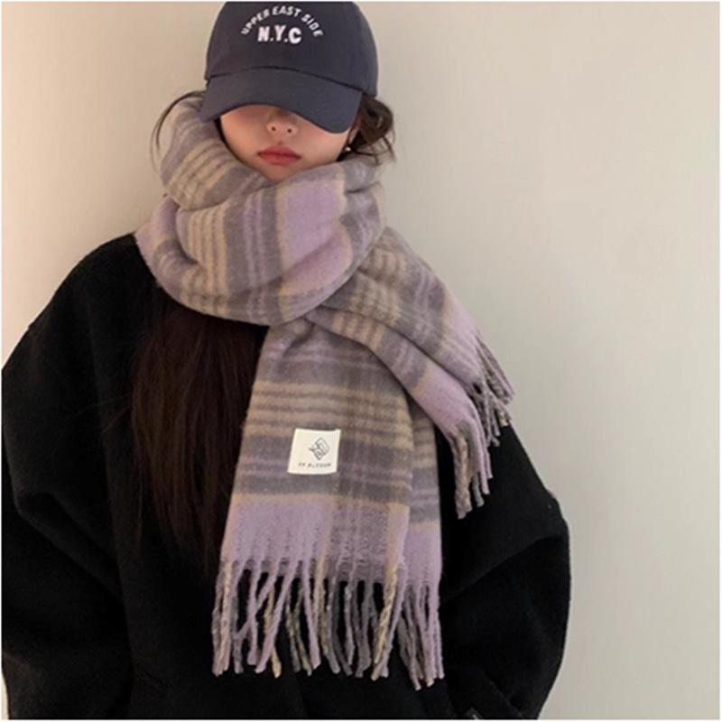 Hochwertiger Schal im koreanischen Stil mit Karomuster: Warmer, verdickter Kaschmir-ähnlicher Schal für Studenten und Paare