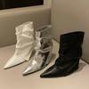 Designer Pointed Toe Women Ankle Boot Pleated Thin Heels Short Boots Street Style  Autumn Winter SEXY Fashion Women Boots