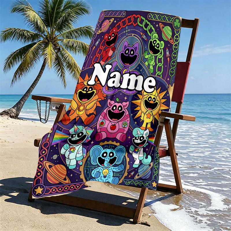 Custom Name Personalized Poppy Playtime Print Beach Towel, for Trip Camping Beach Party Home Decor, Birthday Gift for Family & Friends