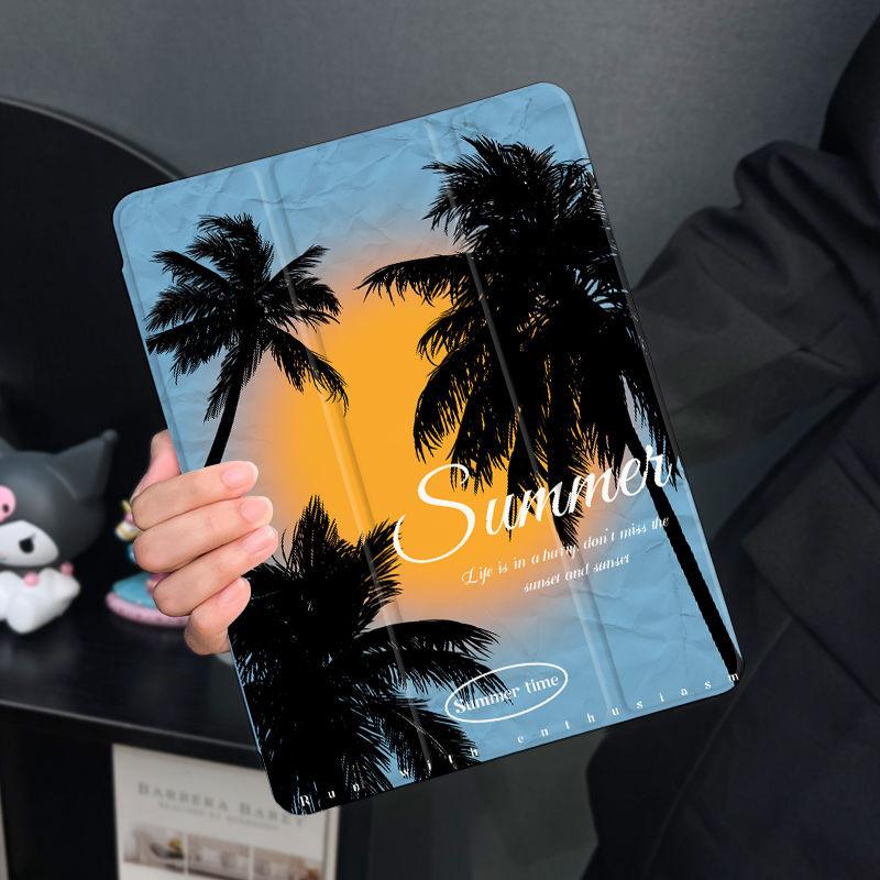 

Чехол для iPad Air6 с рисунком кокосовой пальмы, тройной чехол для Air4 Air5 2022 10th 10.9 Air3/Pro2017 10.5 mini7/6 с держателем для карандашей iPad Air6（13）