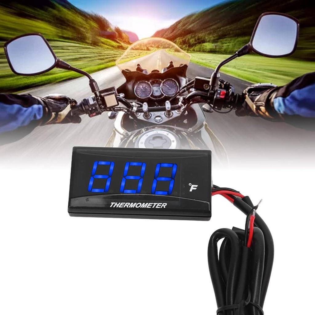 Motorcycle Water Temperature Gauge Water Temperature Meter, High Precise Ultra Thin Fahrenheit Thermometer LCD Display ABS Housing Water Temp Meter