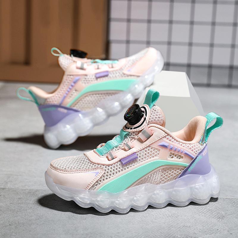 

Односеточные кроссовки Classmate 2025 на лето, с вращающейся пряжкой, спортивные, для средних и старших детей, дышащие, полые, модные, для девочек, нескользящие, для бега 39