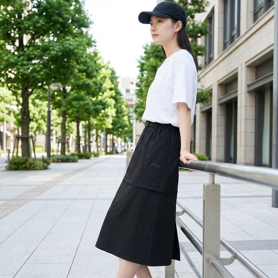 Fila Original Woven Mid-Rise Solid Casual Long Skirt Women Skirts F11W629314F-BK