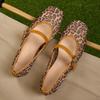 Women's Flat Shoes Breathable Mesh Fashion Leopard Buckle Strap Ballet Flats Casual Square Toe Lightweight Comfortable Shoes