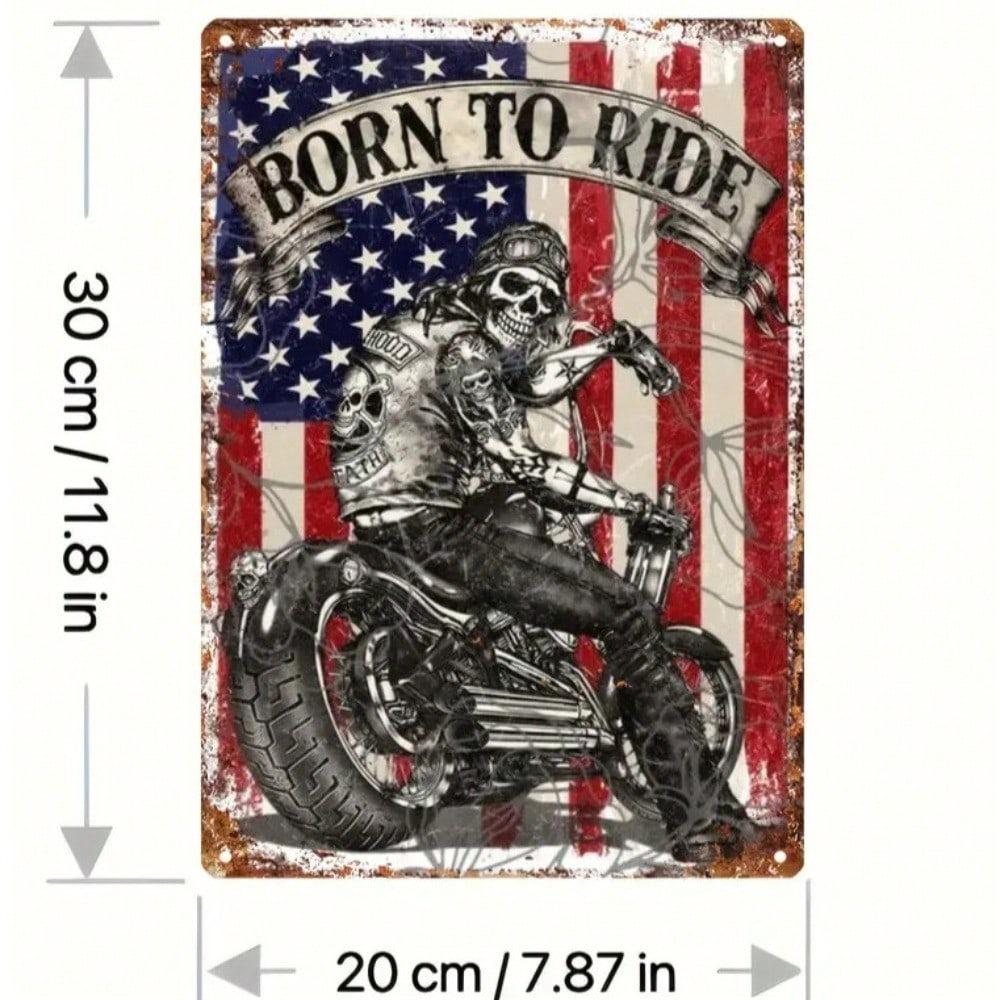 Vintage Motorcycle Metal Wall Art Born To Ride Tin Sign For Bar Garage Decor