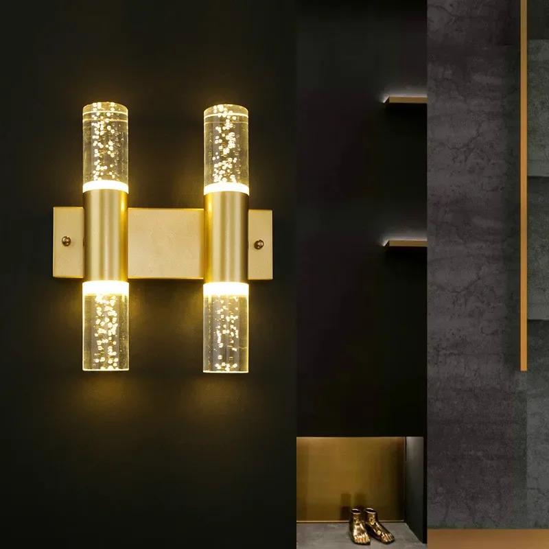 Bubble K9 Crystal Wall Light LED Space Aluminum Water Pipe Sconces Golden Tube  Lamp Luxury Modern Simple