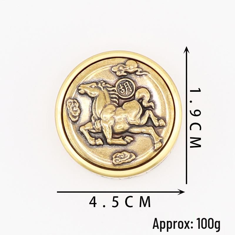 Brass Double-Sided Rotating Mahjong Horse Sculpture - Bronze Wealth Ornament for Home/Office