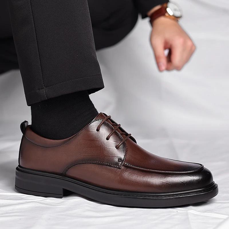 Fashion Men Leather Shoes Lace Up Oxfords Business Dress All-Match Casual Shock-Absorbing Footwear Shoes Men Outdoor Fashion Shoes