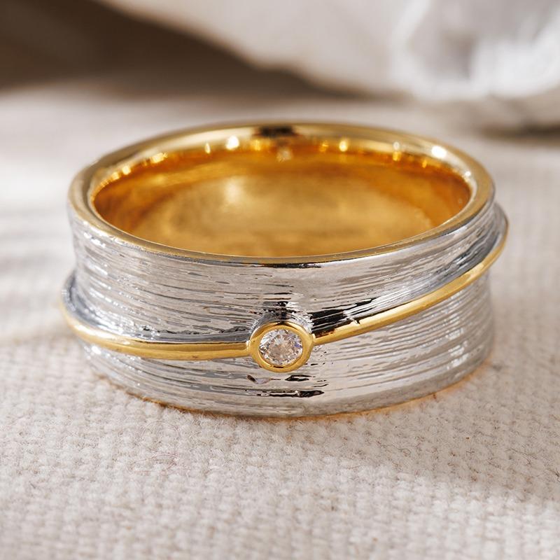 Ethnic Inlaid White CZ Women's Ring Minimalist Two Color Geometry Daily Wear Party Jewelry Anniversary Gift