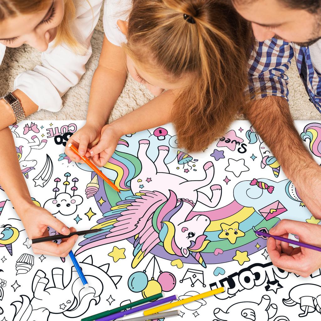 110X80Cm Unicorn Coloring Books For Kids Coloring Poster Large Coloring Tablecloth For Boys Girls Unicorn Birthday Party Supplie