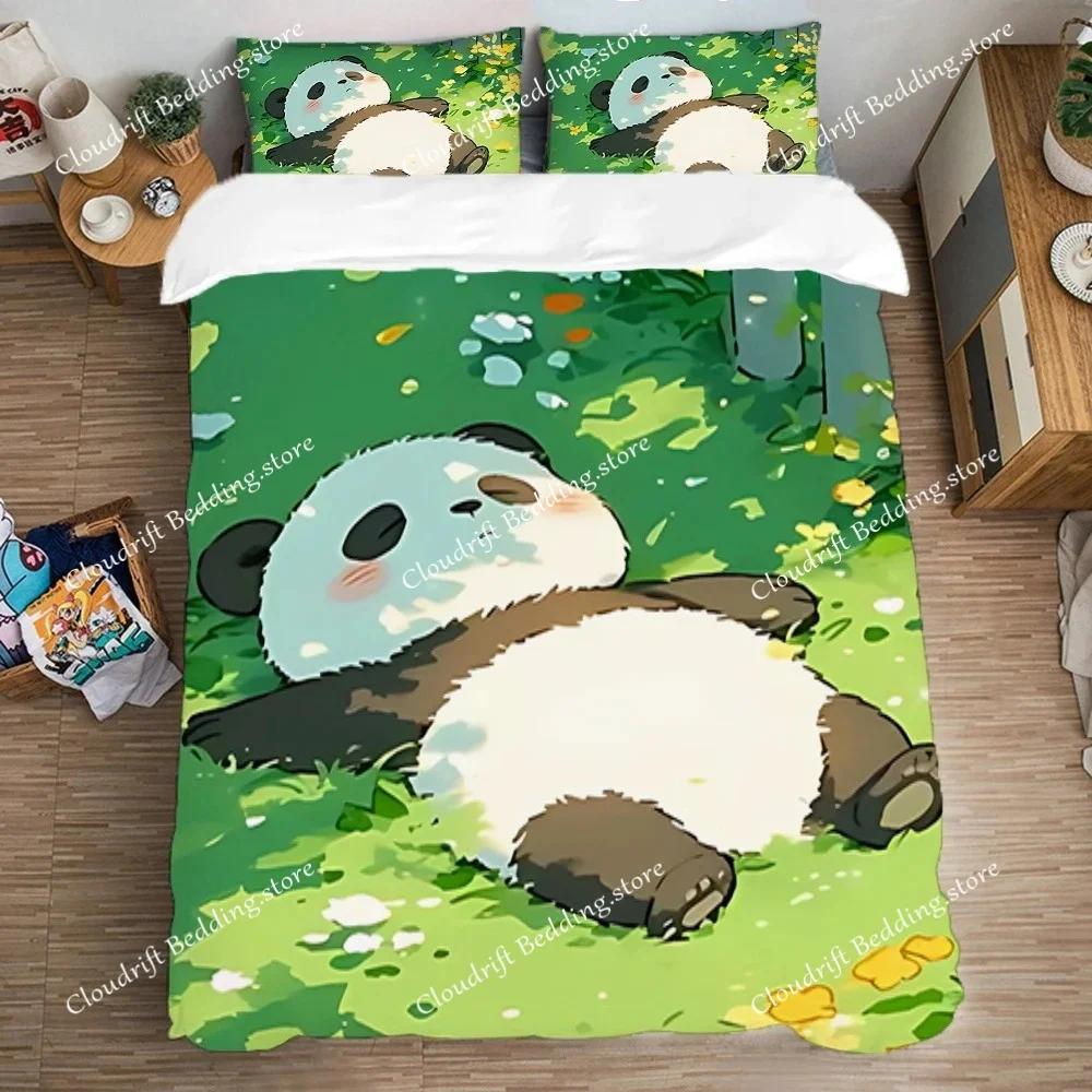 Quilt Cover Set Art Bedding Set Double Size Duvet Covers Queen Bed Comforter Sets Fashion Pillowcase Panda Cute Kawaii Linen026