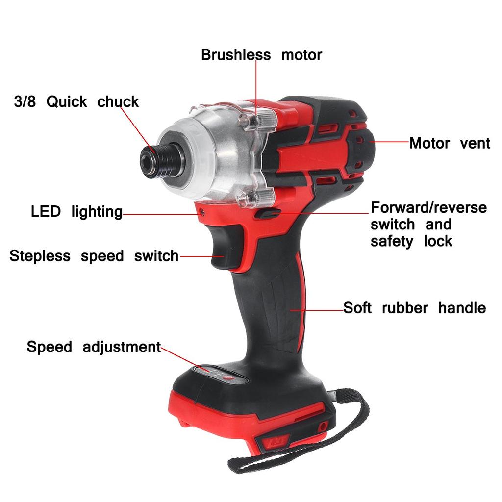 550 N.m Cordless Electric Screwdriver 3/8'' Speed Brushless Impact Wrench Rechargable Drill LED Light For 18V Battery
