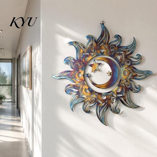 Wall Sculptures for Dining Room Metal Sun Moon Star Art, Hollow Cutout Iron Hanging Decor, Contemporary Home Accents Rustic Sculpture Living
