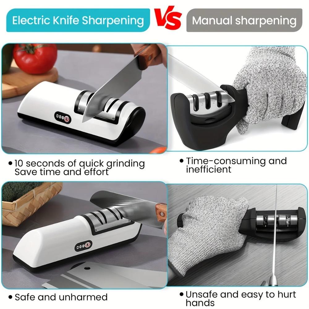 Electric Knife Sharpener, Household Whetstone Knife Sharpener, USB Rechargeable Knife Sharpener with 2-speed Adjustment