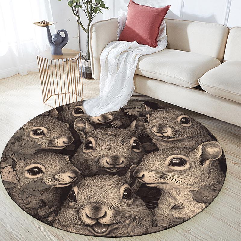 Squirrel pattern round rug,Carpet Rug for Living Room Bedroom  Playroom ,Non-slip Floor Mat,Holiday Gifts and Birthday Gifts.