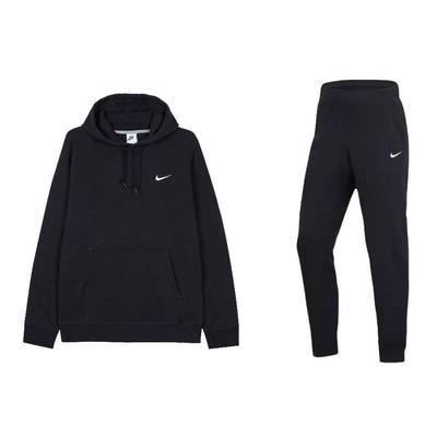 Embroidered Hoodie Pullover Solid Color Fleece Comfortable Long Pants Casual Sports Suit Men Sweatsuit Black 623453-010+716831-010