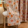 1 buc LOZUJOJU Cortină opacă cu imprimeu floral portocaliu vintage franțuzesc, 100% opacă, cortină versatilă pentru dormitor, living, balcon, fereastră, pentru decorul casei