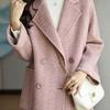 Korean Style Women's Mid-Length Herringbone Wool Coat - Autumn & Winter Fashion