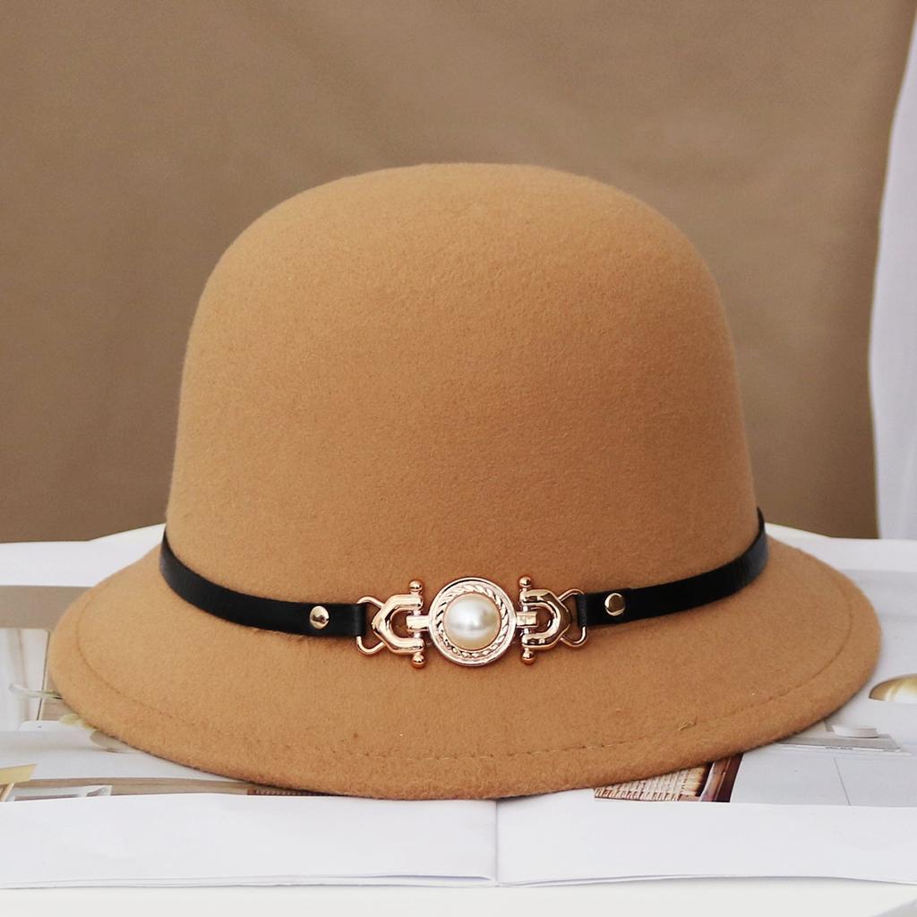 Hat Women's Autumn and Winter Wool British Thermal Basin Hat Foreign Style Short Brim Show Small Face Foldable Bucket Hat Tide