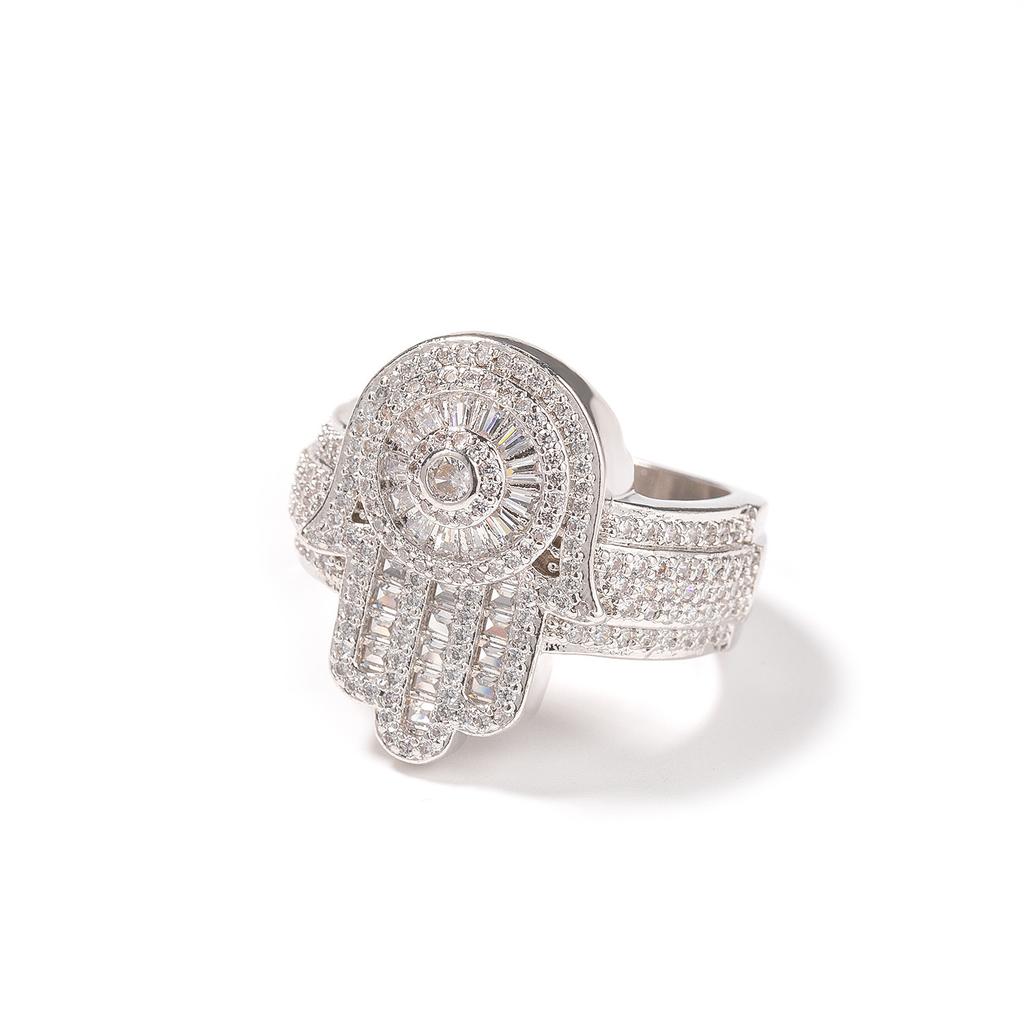 Hip Hop Gumeng Men's Zircon Ring Fashion Classic Fatima Palm Ring Hip Hop Personality Jewelry Batch