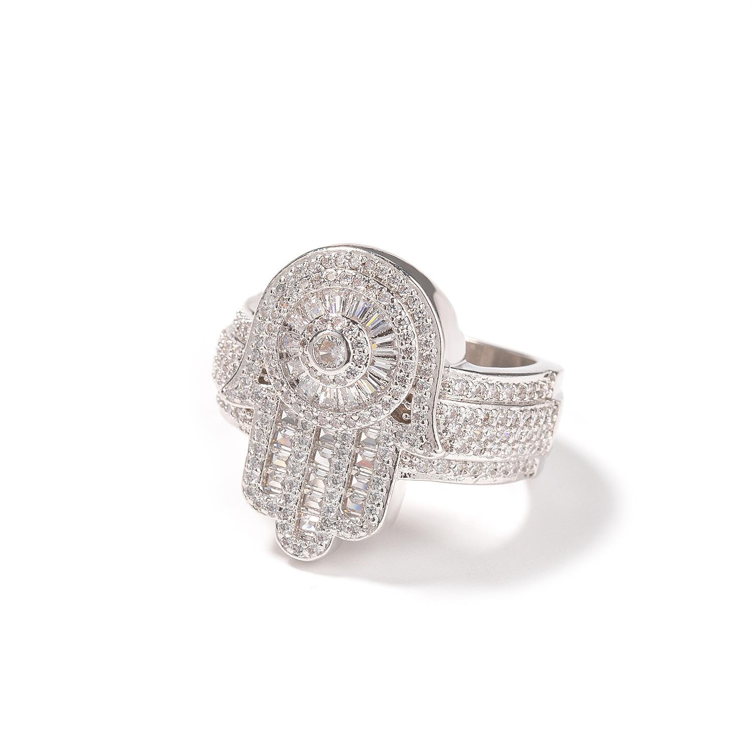 Хип-Хоп Gumeng Мужское кольцо с цирконом Модное Классическое Кольцо Ладонь Фатимы Хип-Хоп Персональность Ювелирные изделия Партия No. 11 серебряный