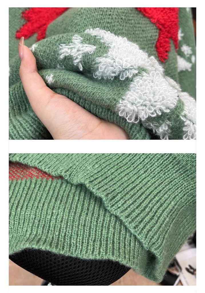 Cozy Christmas Reindeer Couple Sweater - Loose Fit, Fleece, Winter Knitwear