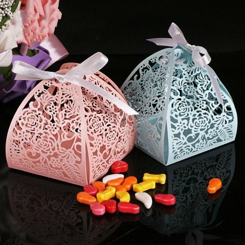 Laser Cut Lace Flower Wedding Candy Box Gift for Guest Birthday Party Decoration Random