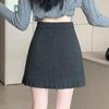 Plus Size Grey Wool Blend Pleated A-Line Skirt - Korean Style, High Waist, Age-Reducing, Hip-Hugging Short Skirt for Women, Autumn.