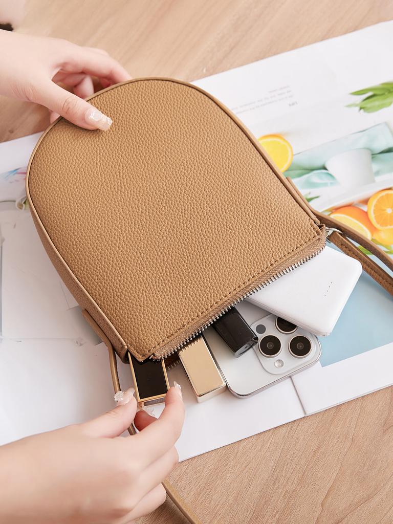 Geantă crossbody clasică minimalistă de culoare solidă pentru femei, geantă de umăr unică cu fermoar tridimensională la modă, geantă pentru telefon din piele PU