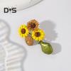 Women Brooch Sunflower Vase Shape Retro Enamel Anti-slip Polished Coat Collar Bag Scarf Hat Decoration Clothes Pin Party Banquet Clothing Jewelrys