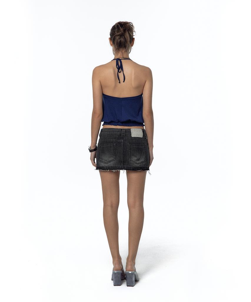Kasiko Split Pocket Denim Skirt Black
