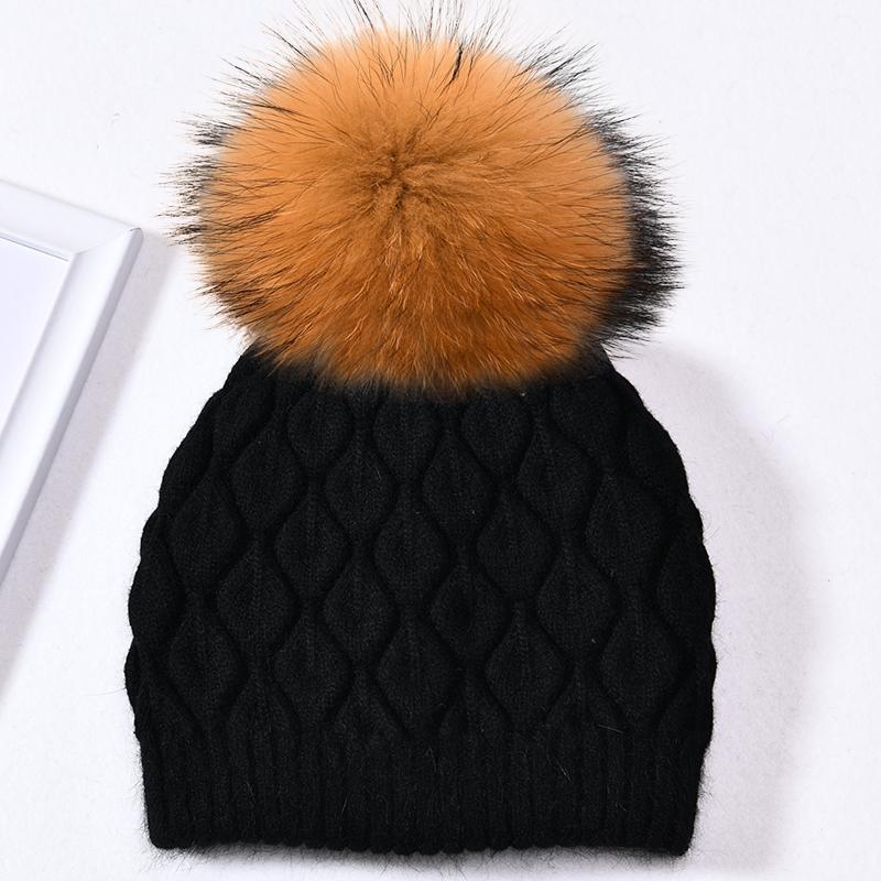 Jxwatcher Women Winter Hat Real Fur Pompom Angora Knitted Wool Beanie Fashion Casual Outdoor Thick Ladies Warm Fur Ball Hats New