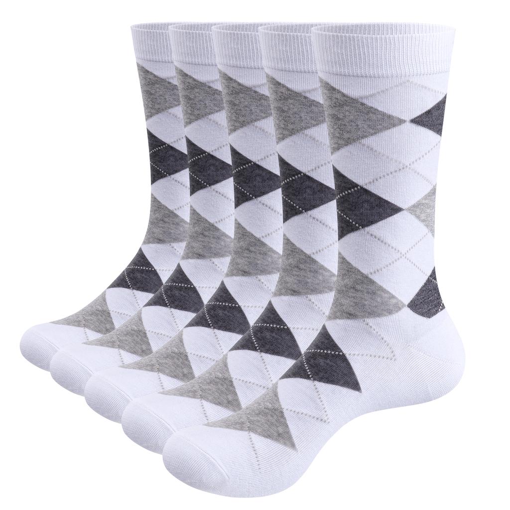 5 Paar Herren Argyle Gestreift Einfarbig Gerippt Schwarz Crew Kleidersocken Gemustert Täglich Business Socken Schwarz Weiß