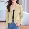 ZANZEA Women Casual Turn Down Collar Loose Long Sleeve Thin Cardigan Blazer