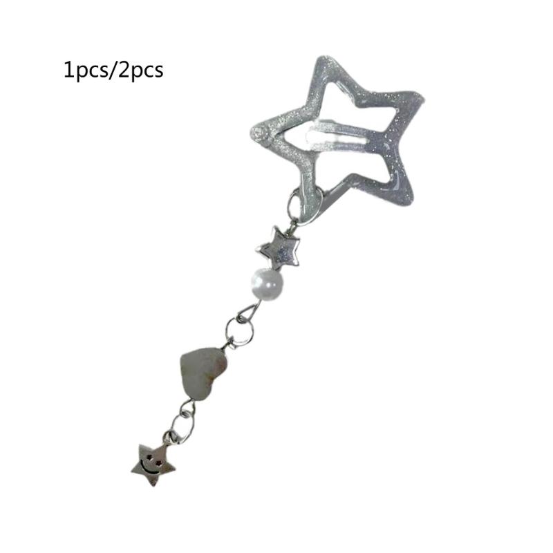 Harajuku Y2k Pentagrams Tassels Hair Clip for Women Sweet Cool Aesthetic Trend Hairpin Korean Fashion Hair Accessories