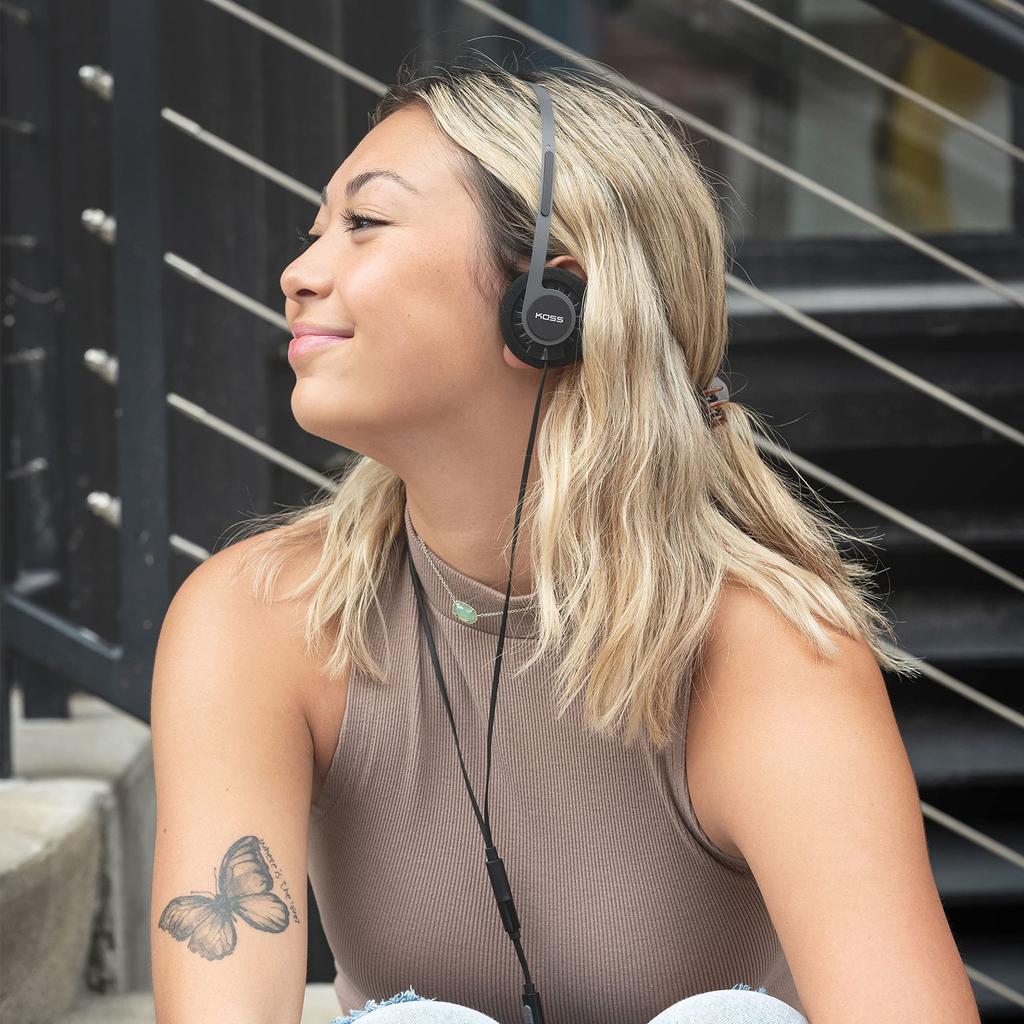 Koss KPH40 Utility On-Ear Headphones Detachable Cable Ultra-Lightweight Stealth Black