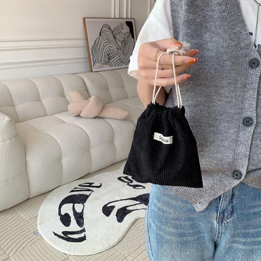 Storage Pocket Drawstring Bag Corduroy Storage Bag Small  Fashionable Durable