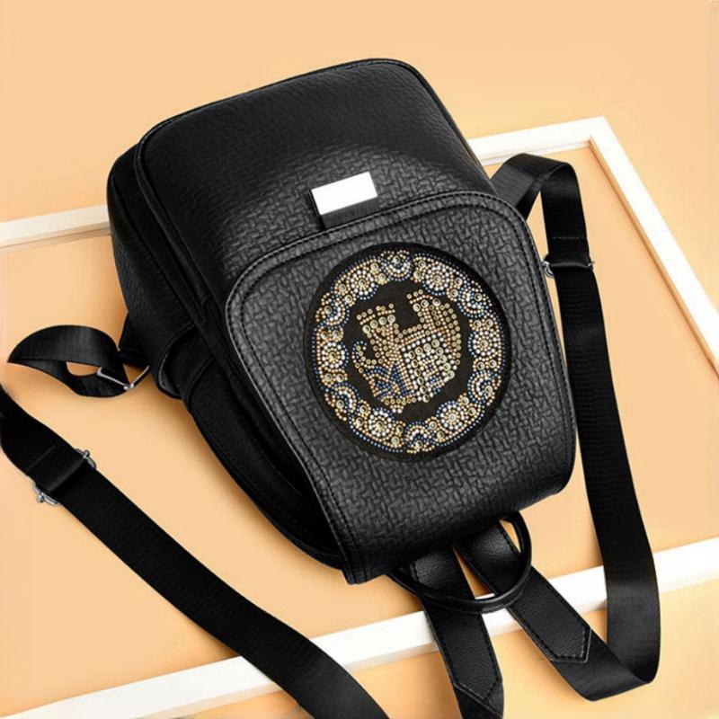 Fashion Personality Elephant Hot Stamping Women's Backpack Ethnic Style Versatile Anti-theft Handbag Trendy Rivet Outdoor Travel Shopping Shoulder Bag