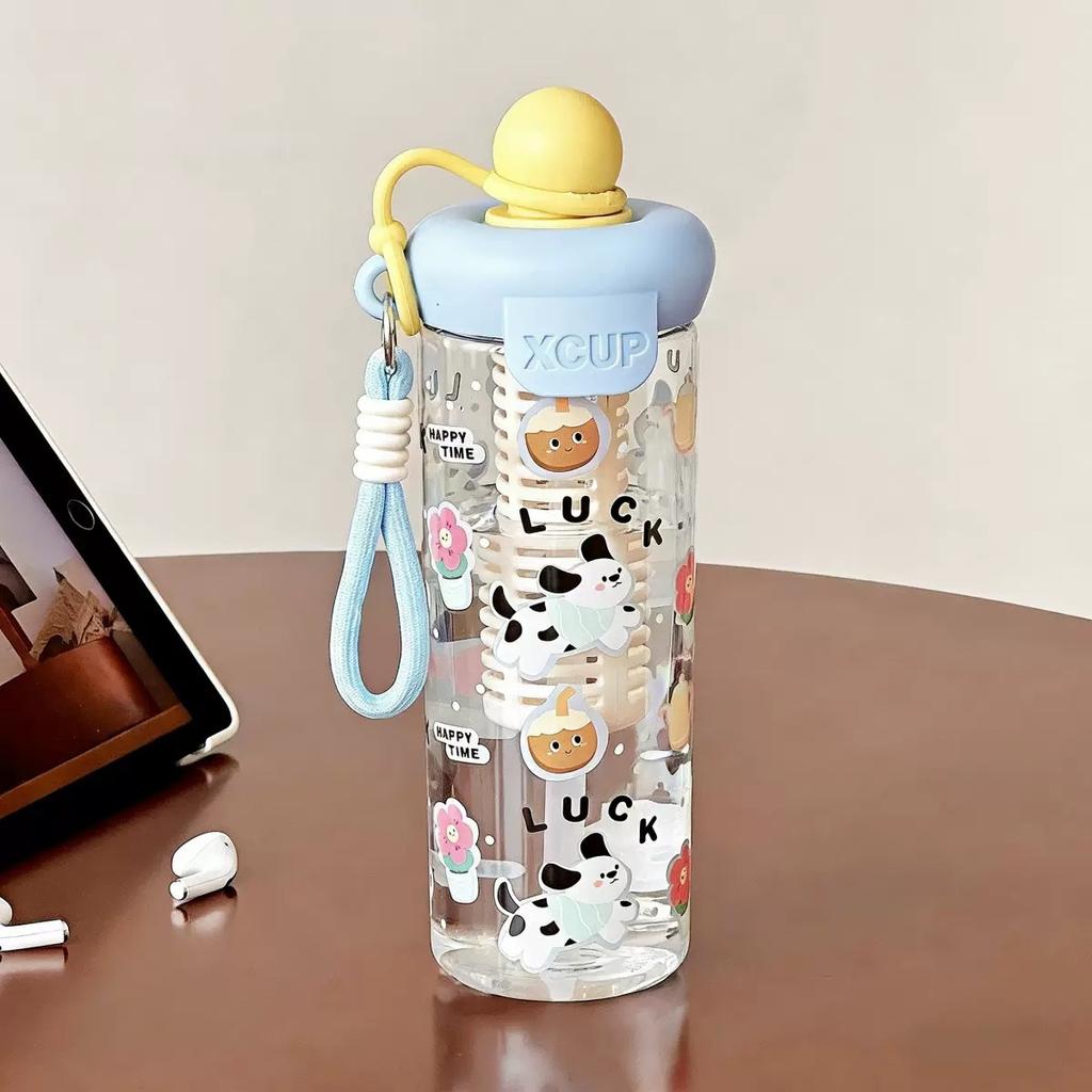 Water bottle1011 spring new high-value cute cartoon large-capacity children's straw cup portable large-capacity plastic cup