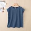 Blouse en coton décontractée pour femme, col rond, couleur unie, ample, manches courtes