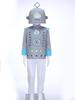 Unisex Kinder Roboter Kostüm Langarm Bunt Bedrucktes Oberteil Elastischer Bund Hose Niedliche Roboter Kopfbedeckung Cosplay Halloween Set