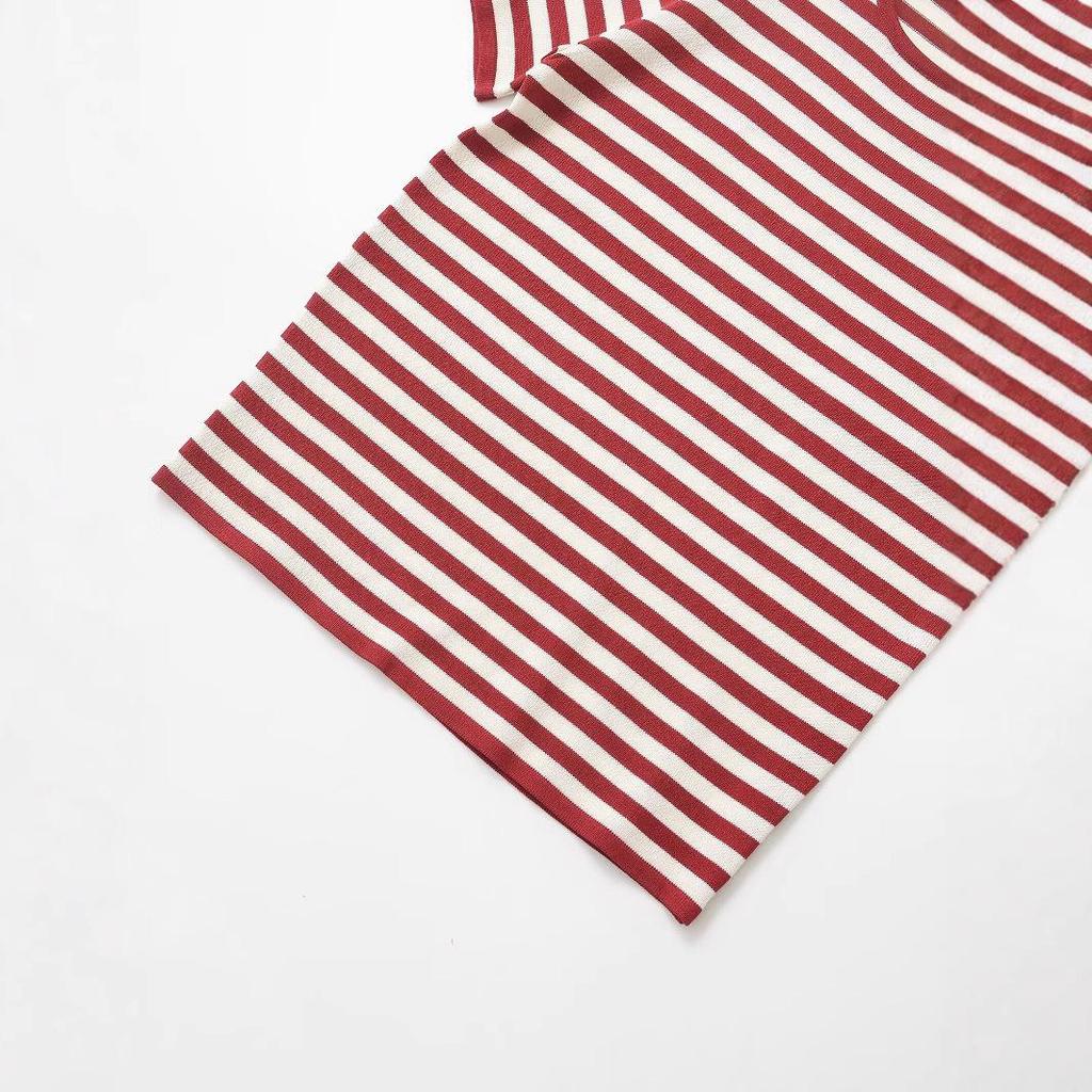 2025 Spring Women's Striped Short Sleeve Knitted Top - European & American Style Fashion