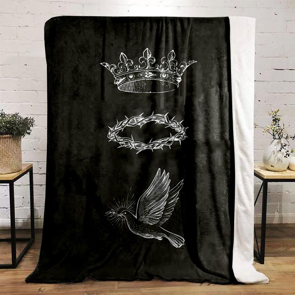 Royal Crown Thorn Wreath Peace Dove Blanket Printed Blanket for Living Room Bed Couch Lunch Break Soft Cozy Blanket for Friend's Festival Gift