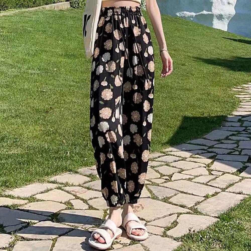 

Летние женские гаремные брюки с принтом, тонкие и свободные, длиной до щиколотки, корсетные шаровары one size