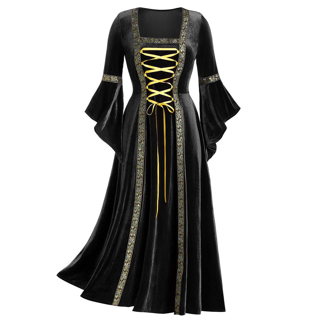 Women Medieval Renaissance Dress Costume Fairy Tale Witch Costumes Halloween Vampire Cosplay Robe Gown