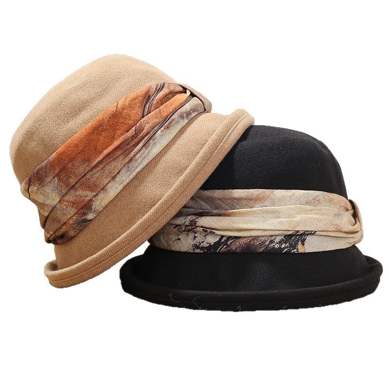 Autumn and Winter New Temperament Fashionable Curled Brim Women's Bucket Hat Shows the Face Small High-end Sense Versatile Windproof Warm Basin Hat