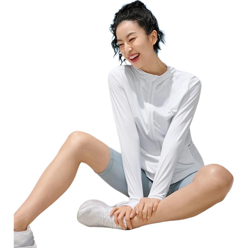Li Ning Fitness Series Logo Print Hooded Long Sleeve Sweatshirt Women sweatshirt White AWDT578-4