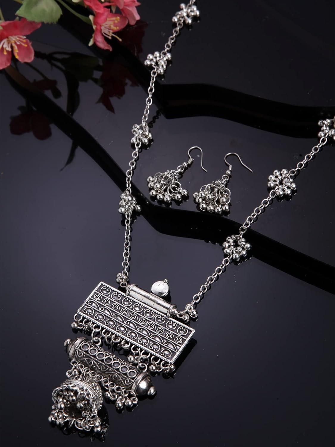 

Новейший стильный традиционный набор украшений из окисленного серебра для женщин Onesize серебряный