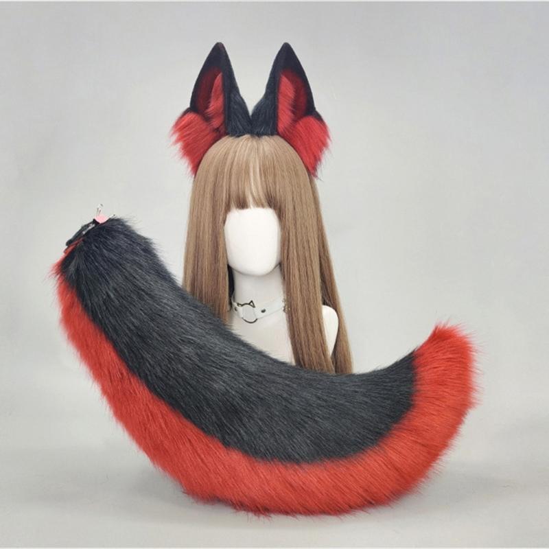 Katzen Kostüm Zubehör Kunstpelz Fuchsschwanz und Ohren Stirnband Set Tier Halloween Cosplay Kostüm für Damen Herren Geschenke